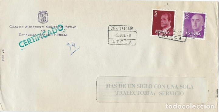 Briefmarken: 1979. ENV&Iacute;O CERTIFICADO DE ATECA, ZARAGOZA. AL DORSO MATASELLOS DE LLEGADA A INCA, MALLORCA.