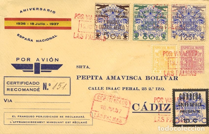 Sellos: Espa&ntilde;a. Canarias. Canarias. Al dorso llegada. REF: 15525 - Foto 1