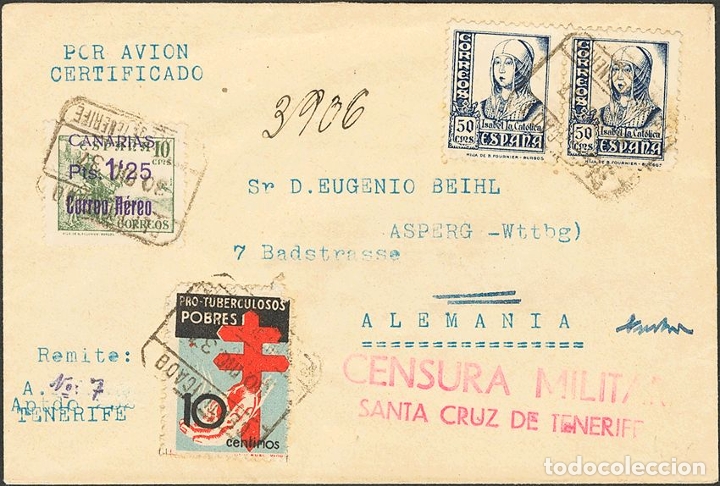 Sellos: Espa&ntilde;a. Canarias. Canarias. Al dorso llegada. MAGNIFICA. REF: 26494 - Foto 1