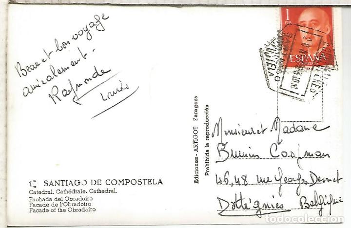 Sellos: POSTAL SANTIAGO DE COMPOSTELA CON MAT HEXAGONAL CORREO AEREO - Foto 1