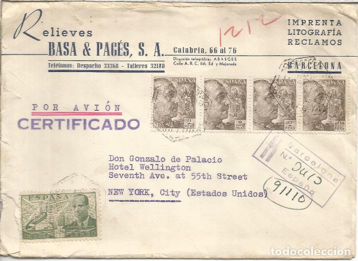 Briefmarken: BARCELONA A USA CC CERTIFICADA AEREA SELLOS FRANCO PERFIL CON LLEGADA RADIO CITY 1951