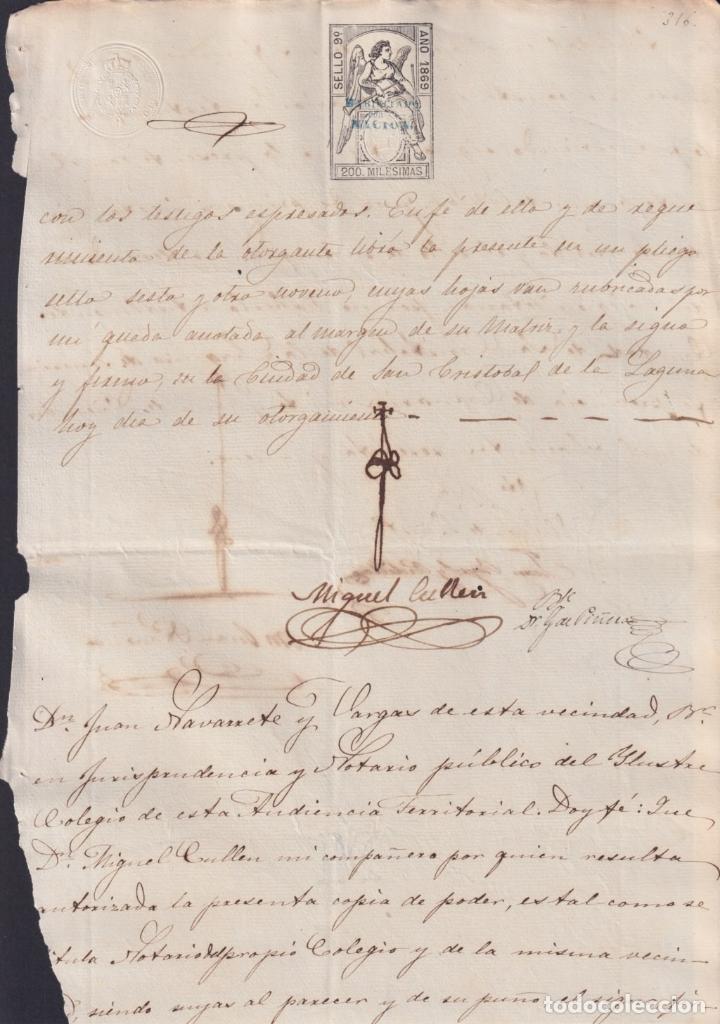 Briefmarken: 1869-PS-60 ESPA&Ntilde;A SPAIN 1869 REVENUE SEALLED PAPER. 9no. HABILITADO POR LA NACION AZUL.