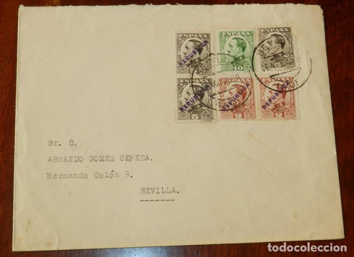 Briefmarken: SOBRE CON 6 SELLOS DE ALFONSO XIII REPUBLICA, TAL COMO SE VE EN LAS FOTOS PUESTAS, CIRCULADO.