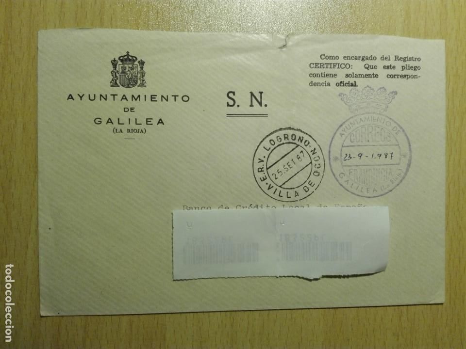 Stamps: FRANQUICIA AYTO GALILEA LA RIOJA - 1987 -  ERV LOGRO&Ntilde;O VILLA DE OCON