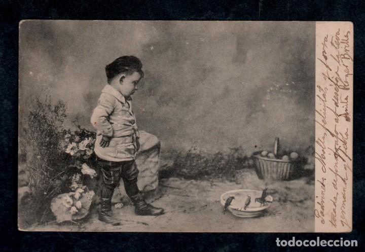 Briefmarken: S0021-1 Historia Postar CARTERIA CALDAS DE M. (Barcelona) Postal de Infancia -Ni&ntilde;o, flores y pajaros