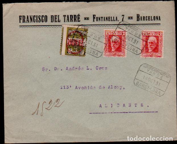 Briefmarken: C15-1-56 Historia Postal Guerra Civil Carta Republicana  circulada con sellos Ayuntamiento de Barcel