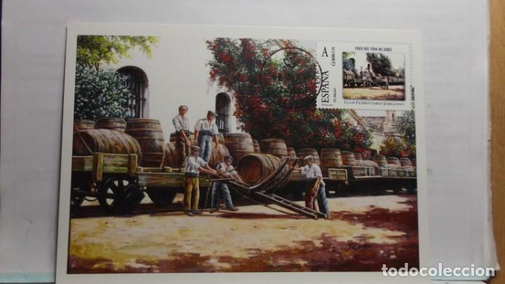 Francobolli: POSTAL CON MATASELLO Y SELLO PRIMER DIA - TREN DEL VINO DE JEREZ DE LA FRONTERA.