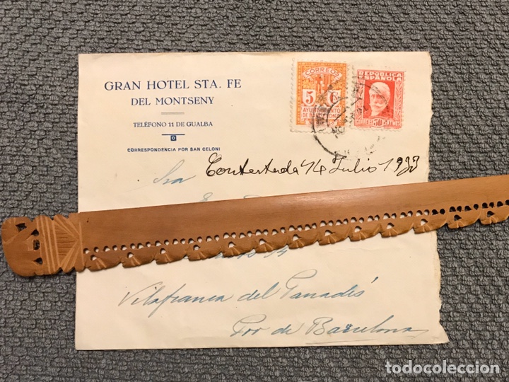 Briefmarken: SANTA FE DEL MONTSENY, Sobre circulado del Gran Hotel a VILLAFRANCA DEL PANADES (a.1933)