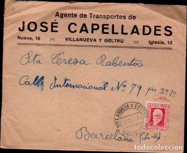 Briefmarken: C15-2-76 Historia Postal Guerra Civil   Carta Republicana circulada  de VILLANUEVA Y GELTRU a BARCEL