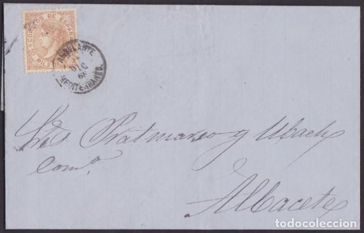 Briefmarken: 1868. MINAYA A ALBACETE. 50 MILS. CASTA&Ntilde;O ED. 96 MAT. AMBULANTE/MEDITERRANEO.