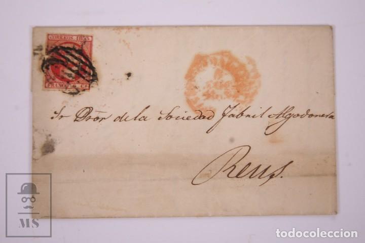 Francobolli: Historia Postal - Sociedad Fabril Algodonera Reus - A&ntilde;o 1853 - 6 Cuartos Rojo Matasellos Parrilla