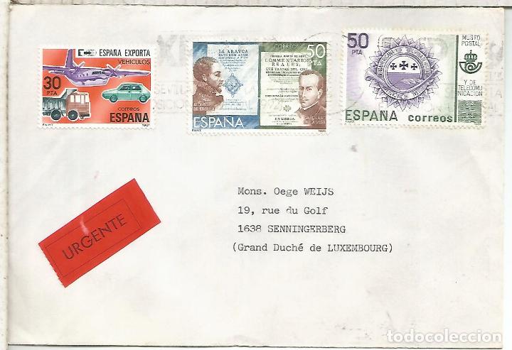 Francobolli: GIJON ASTURIAS CC LUXEMBUEGO URGENTE EXPRES MUSEO POSTAL ERCILLA LITERATURA AL DORSO LLEGADA