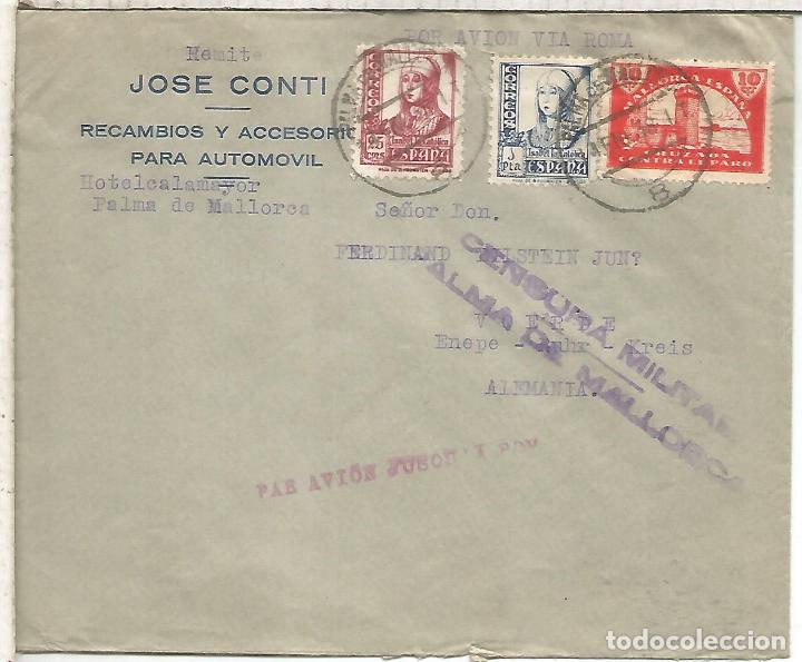 Briefmarken: GUERRA CIVIL BALEARES PALMA MALLORCA A ALEMANIA VIA ALA LITTORIA MARCA PAR AVION JUSQU&acute;A ROMA