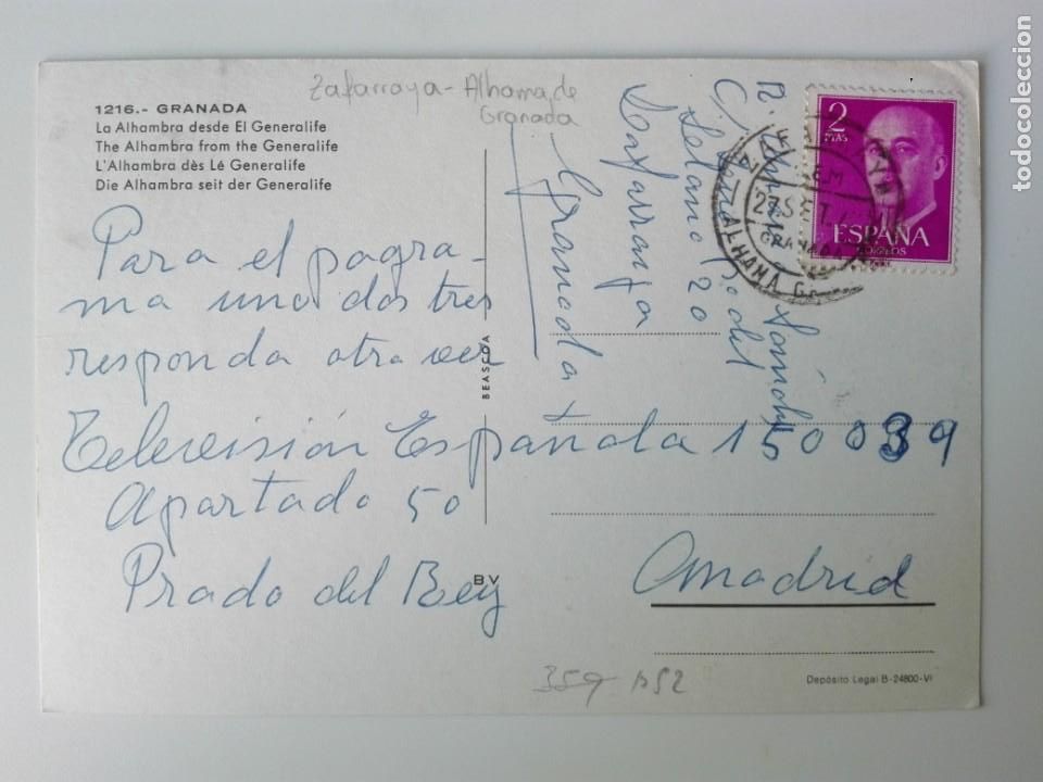 Sellos: POSTAL 1052 GRANADA GENERALIFE - FILAELIA CEM ZAFARRAYA ALHAMA GRANADA - Foto 1