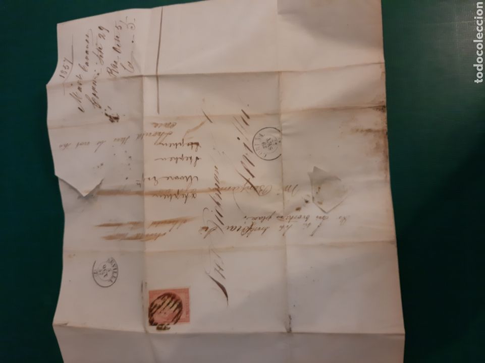 Sellos: 1857 ENVIO A PICKMAN C&Iacute;A PORCELANAS SEVILLA DESDE CORU&Ntilde;A - Foto 1
