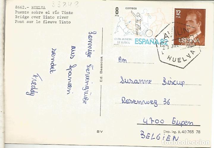 Sellos: HUELVA A BELGICA TP CON MAT CORREO AEREO HEXAGONAL - Foto 1