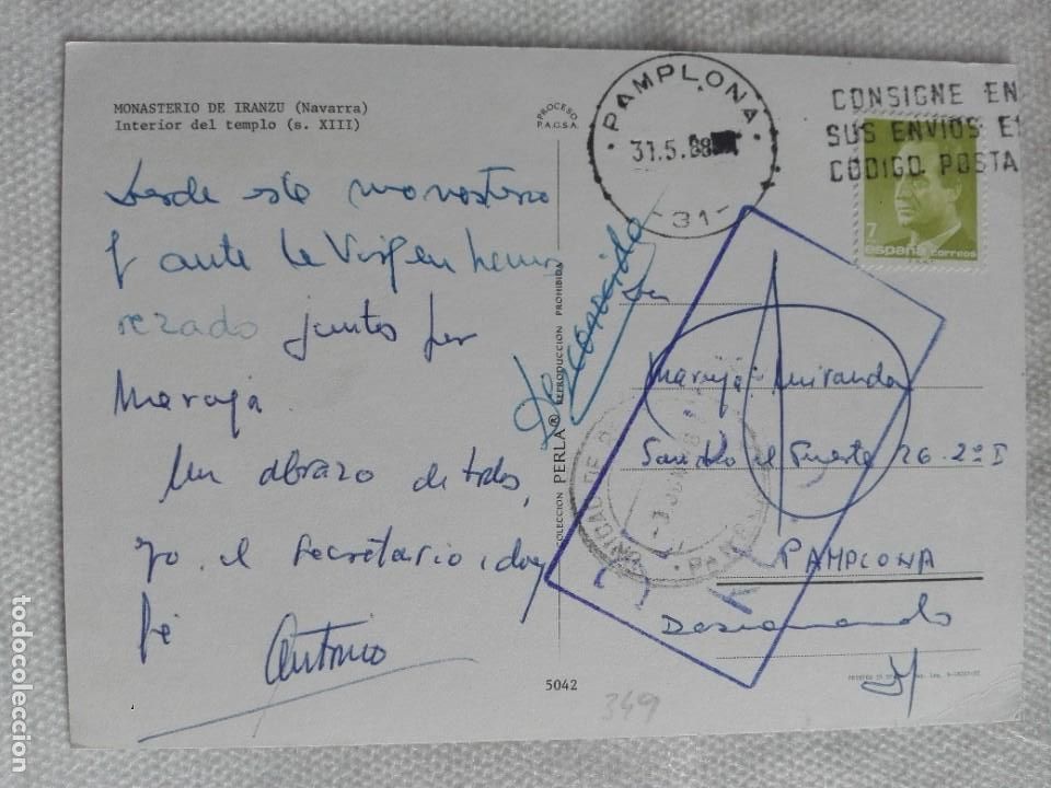 Selos: POSTAL2349 PAGSA PERLA 5042 - MONASTERIOR IRANZU NAVARRA - FILATELIA 1988 U.REPARTO PAMPLONA