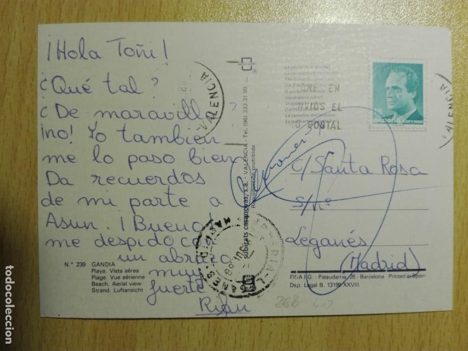 Selos: POSTAL2403 -SUBIRATS 239 GANDIA VALENCIA - FILATELIA 1988 LEGANES MADRID CARTERIA