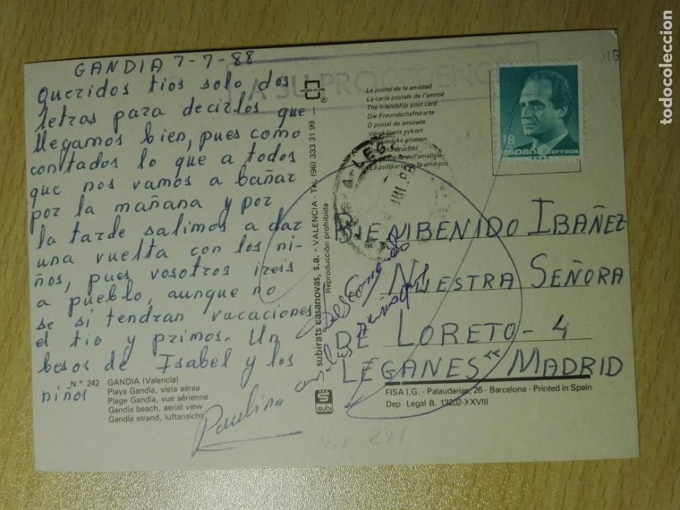 Selos: POSTAL2408 -SUBIRATS 242 GANDIA VALENCIA - FILATELIA 1988 LEGANES MADRID CARTERIA A SU PROCEDENCIA