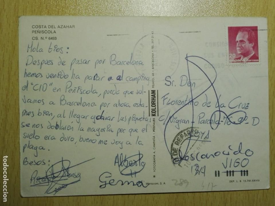 Selos: POSTAL2417 KOLORHAM 6493 PE&Ntilde;ISCOLA CASTELLON - FILATELIA 1988 VIGO PONTEVEDRA REPARTO DEVUELTO