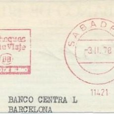 Sellos: 1978. SABADELL. BARCELONA. FRANQUEO MECÁNICO. FRAGMENTO. BANCO DE BILBAO. MAQ. 11421.. Lote 226962666
