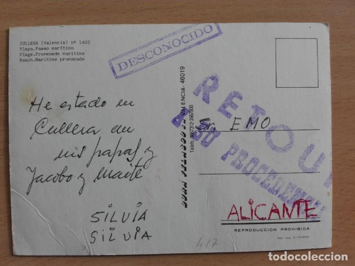 Timbres: POSTAL 3417 DURA VELASCO 1422 CULLERA VALENCIA PLAYA FILATELIA DESCONOCIDO RETOUR PROCEDENCIA