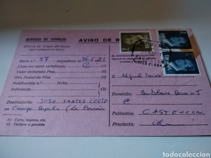 Francobolli: Tarjeta servicio de correos aviso certificado Campo Rapado