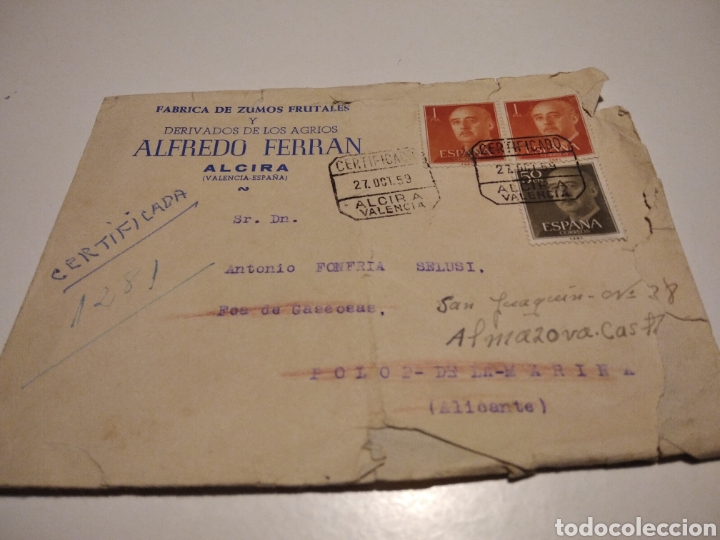 Sellos: Sobre, f&aacute;brica de zumos Alfredo Ferr&aacute;n, Alcira
