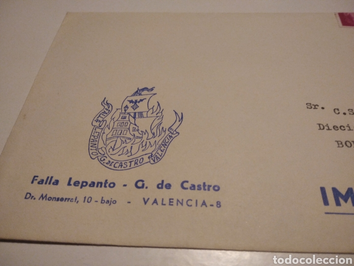 Sellos: Sobre Falla Lepanto-G. De Castro, Valencia - Foto 2