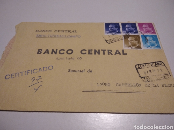 Briefmarken: Sobre con sellos Banco Central, Torredelcampo