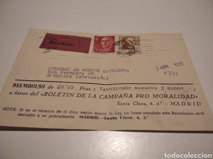 Briefmarken: Tarjeta reembolso, bolet&iacute;n de la campa&ntilde;a pro moralidad