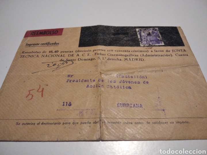 Briefmarken: Sobre reembolso fichas cinematogr&aacute;ficas