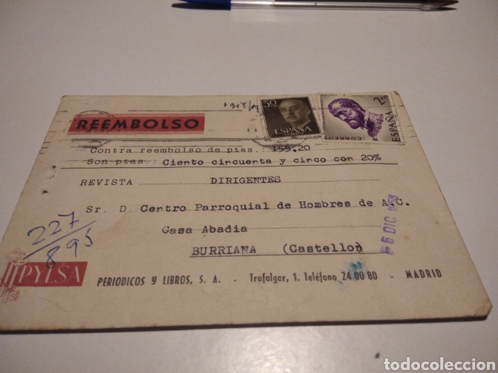 Briefmarken: Tarjeta postal reembolso revista dirigentes 1958