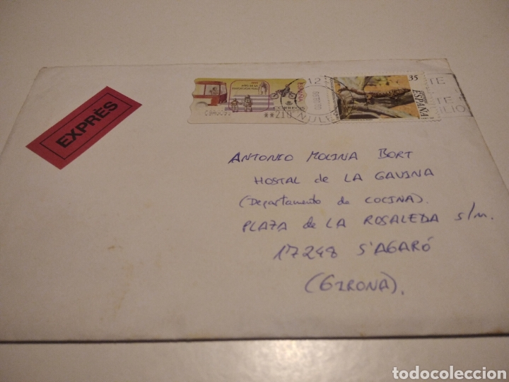 Briefmarken: Sobre con sellos etiqueta EXPRES