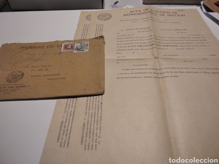 Briefmarken: Sobre acta de elecci&oacute;n Representante de secci&oacute;n
