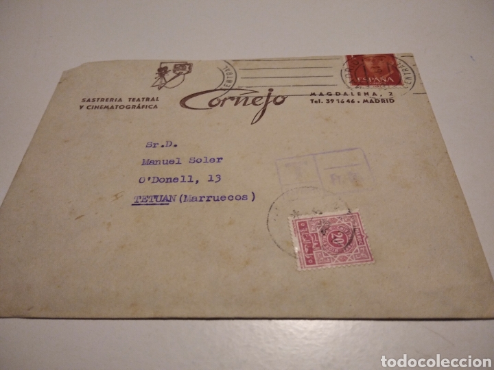 Briefmarken: Sobre con sellos, sastrer&iacute;a teatral y cinematogr&aacute;fica Cornejo