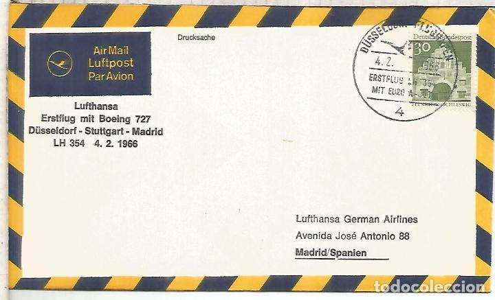 Sellos: PRIMER VUELO LUFTHANSA DUSSELDORF MADRID MAT HEXAGONAL BARAJAS 1966