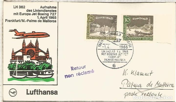 Selos: PRIMER VUELO LUFTHANSA FRANKFURT NICE PALMA MALLORCA 1965 CON MAT HEXAGONAL