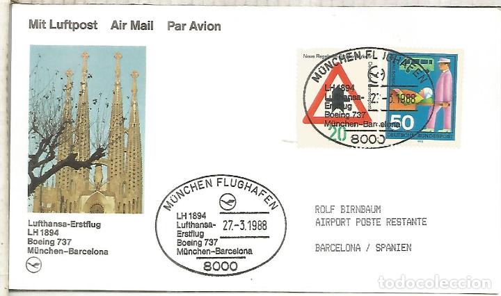 Sellos: PRIMER VUELO LUFTHANSA MUNCHEN BARCELONA 1988 MAT HEXAGONAL - Foto 1