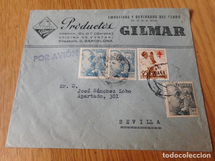 Selos: ANTIGUO SOBRE.PRODUCTOS GILMAR.EMBUTIDOS DERIVADOS DEL CERDO.OLOT.GERONA A&Ntilde;OS 50?