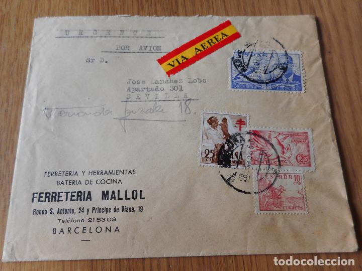 Francobolli: ANTIGUO SOBRE.FERRETERIA MALLOL.HERRAMIENTAS.BATERIA DE COCINA.BARCELONA 1952