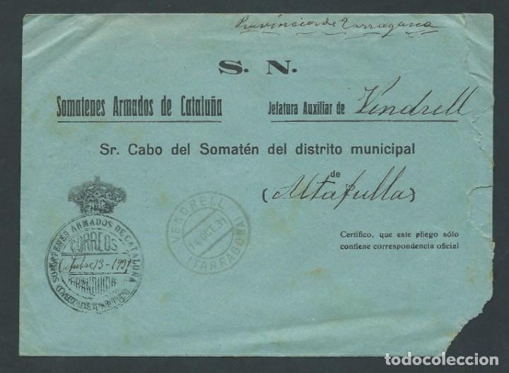 Selos: sobre circulado franqueo de somatenes armados de catalu&ntilde;a a&ntilde;o 1931 sellado somatenes el vendrell