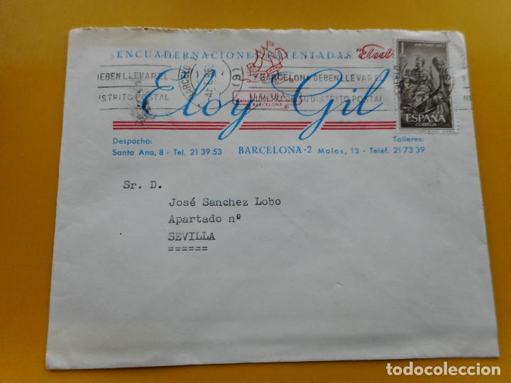 Timbres: ANTIGUO SOBRE.ELOY GIL.ENCUADERNAICIONES PATENTADAS ELECTRA.BARCELONA 1963?