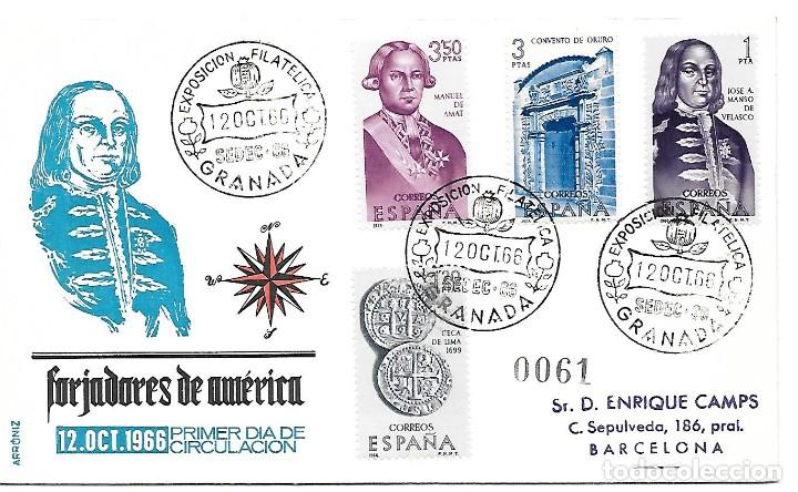 Timbres: TEMA COLON DESCUBRIMIENTO DE AMERICA FORJADORES 1966 SOBRE PRIMER DIA CIRCULADO