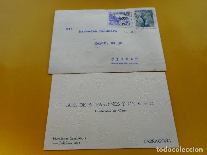 Timbres: ANTIGUA SOBRE.TARJETA.A.PARDINES Y CIA.CONTRATISTAS OBRAS.TARRAGONA 1949.MATASELLO CARTERIA.