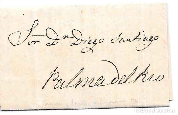 Stamps: FRAUDE AL CORREO. ENVUELTA CIRCULADA EN EL INTERIOR DE PALMA DEL RIO SIN FRANQUEAR 1869