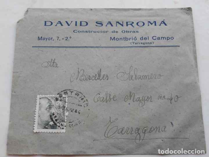 Timbres: ANTIGUO SOBRE CIRCULADO.DAVID SANROMA.CONSTRUCTOR OBRAS.MONTBRI&Oacute; DEL CAMPO.TARRAGONA 1944?