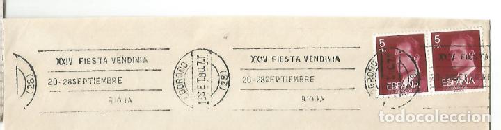 Francobolli: FRAGMENTO CON MAT RODILLO LOGRO&Ntilde;O LA RIOJA 1980 FIESTA DE LA VENDIMIA VINO WINE