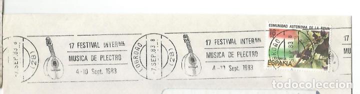 Francobolli: FRAGMENTO CON MAT RODILLO LOGRO&Ntilde;O LA RIOJA 1983 17 FESTIVAL MUSICA DE PLECTRO MUSIC