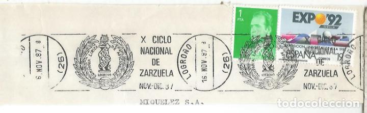 Francobolli: FRAGMENTO CON MAT RODILLO LOGRO&Ntilde;O LA RIOJA 1987 X CICLO NACIONAL ZARZUELA MUSICA